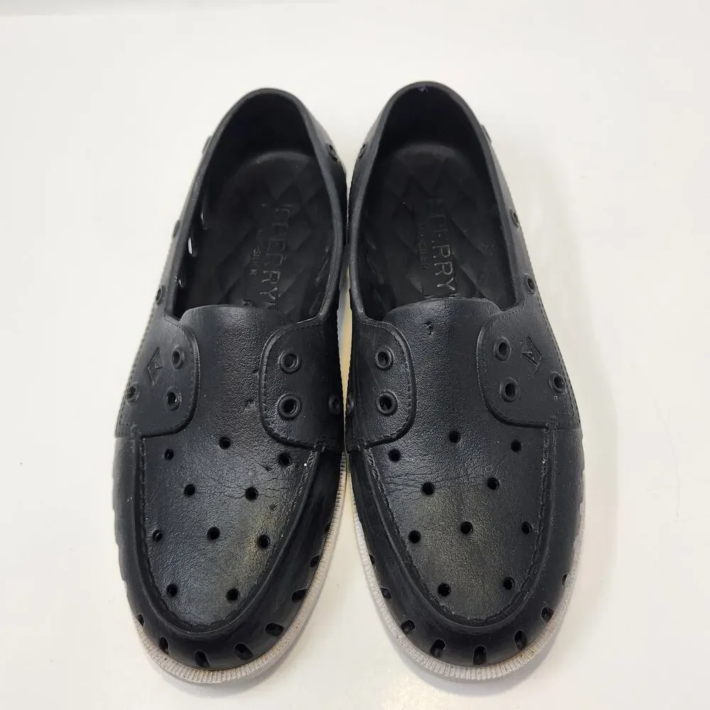 Sperry AO Float Boat Shoes Unisex Black White Rubber Men 8 Women 10 Slip On - Picture 2 of 8
